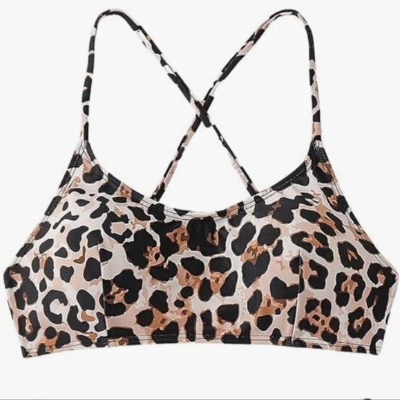 NWT 2 Piece Bikini Set Leopard Print Scoop Neck Criss Cross Thong Bathing Suit M - Picture 3 of 16